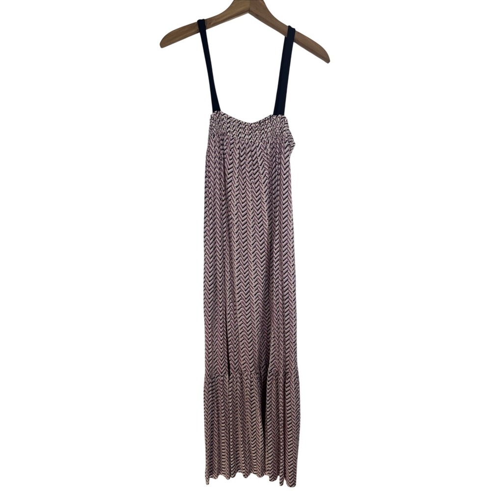 LOFT Womens Pink Chevron Smocked Tiered Maxi Dress Size M New With Tags